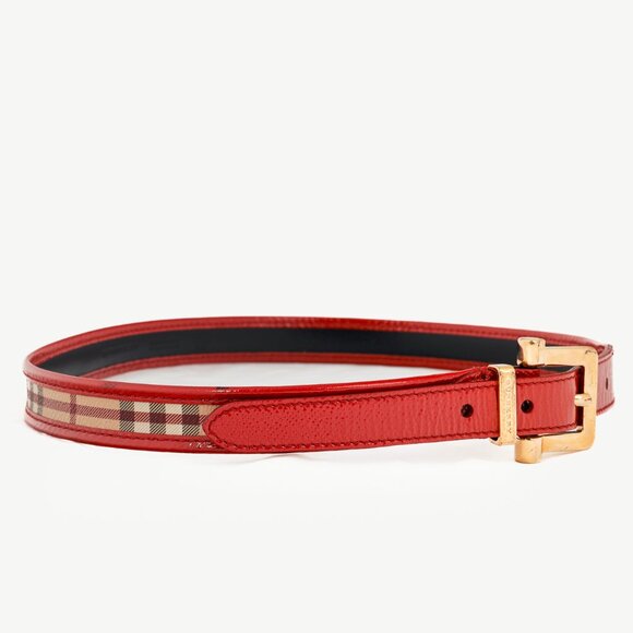 Burberry Check Coated Canvas & Pink Leather-Trim Belt - Picture 1 of 5